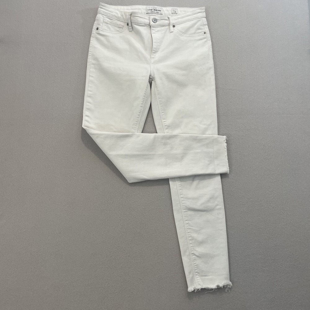 Lucky Brand Ava Skinny Jeans Pants WHITE Raw Hem Sz 6/26 Ankle Crop Women's EUC‎ - Picture 3 of 9